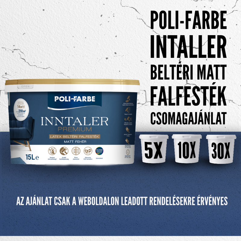 POLI-FARBE INNTALER PRÉMIUM LATEX BELTÉRI FALFESTÉK 15L CSOMAGAJÁNLAT